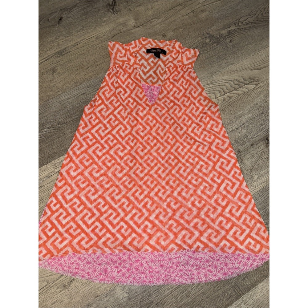 Sweet Pea by Stacy Frati, Casual Sleeveless Sheer Top, Orange And Pink , Sz. Med